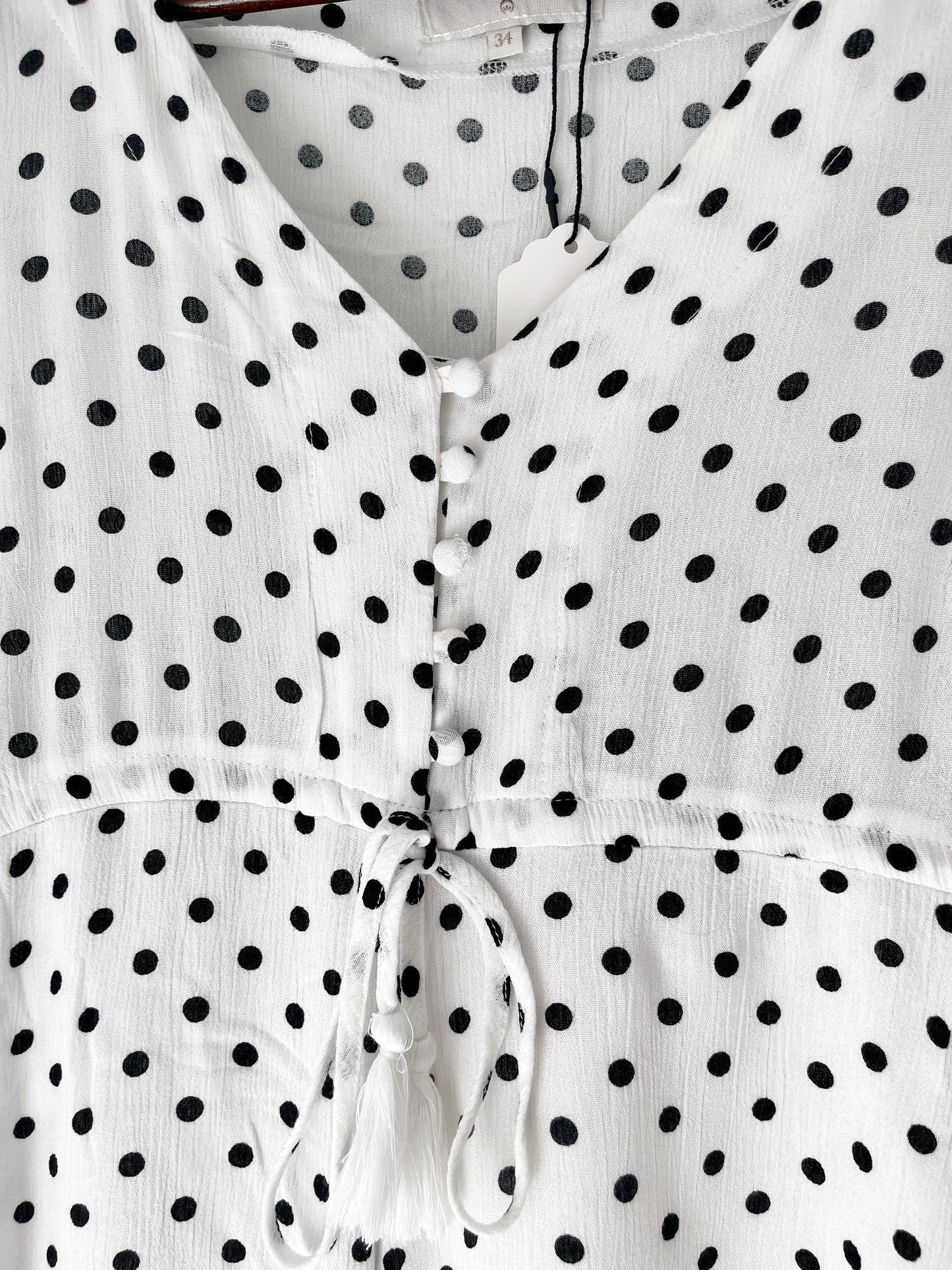 Cream White & Black Polkadot Dress Lace trim