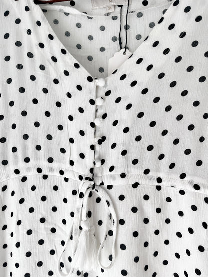 Cream White & Black Polkadot Dress Lace trim