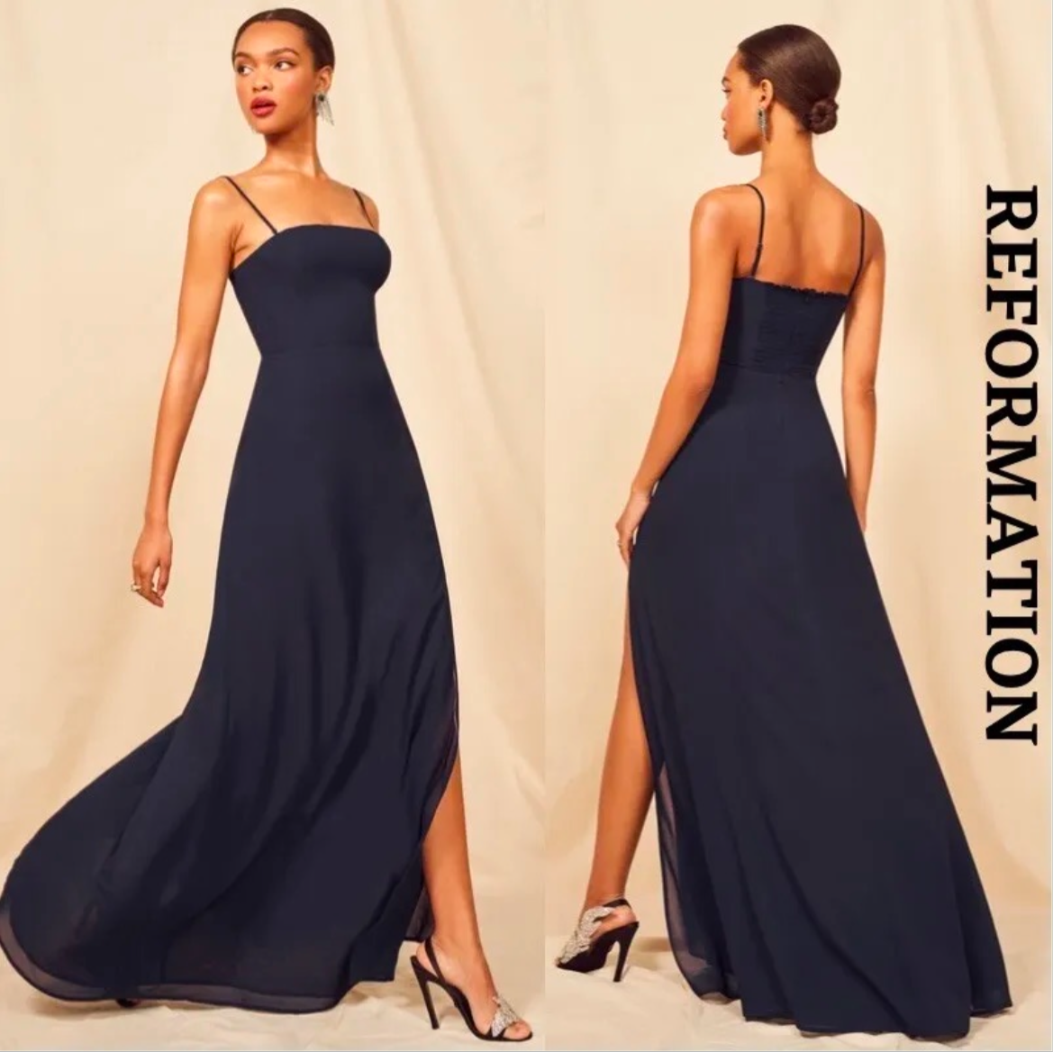 Reformation Navy Ingrid Strapless/Sleeveless Maxi Dress