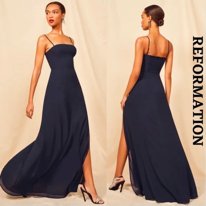 Reformation Navy Ingrid Strapless/Sleeveless Maxi Dress