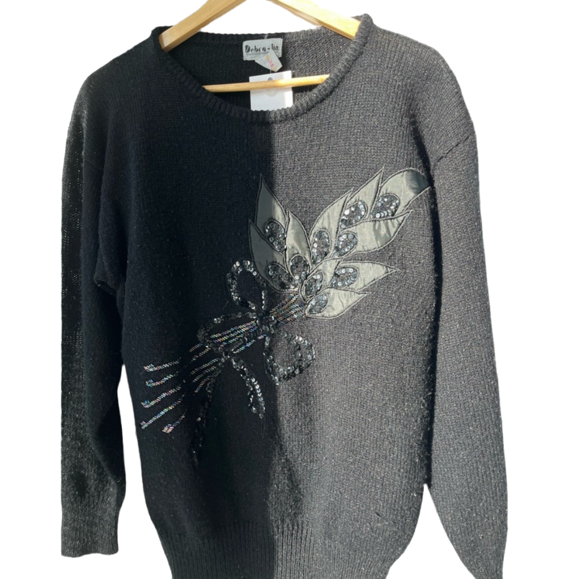 Vintage Black Leaf & Bow Sequin Jumper