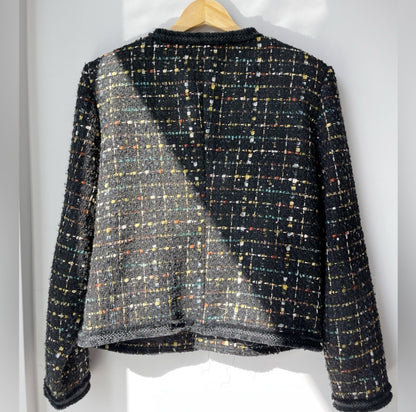 Tahari Black Collarless Tweed Blazer