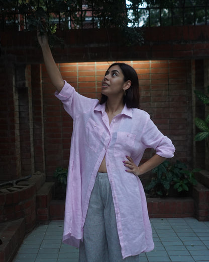 Akashi Linen Shirt Dress - Light Pink
