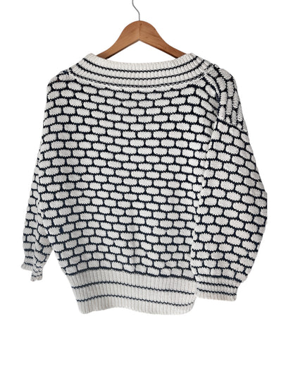 Vintage Eaton White Navy V-neck Jumper