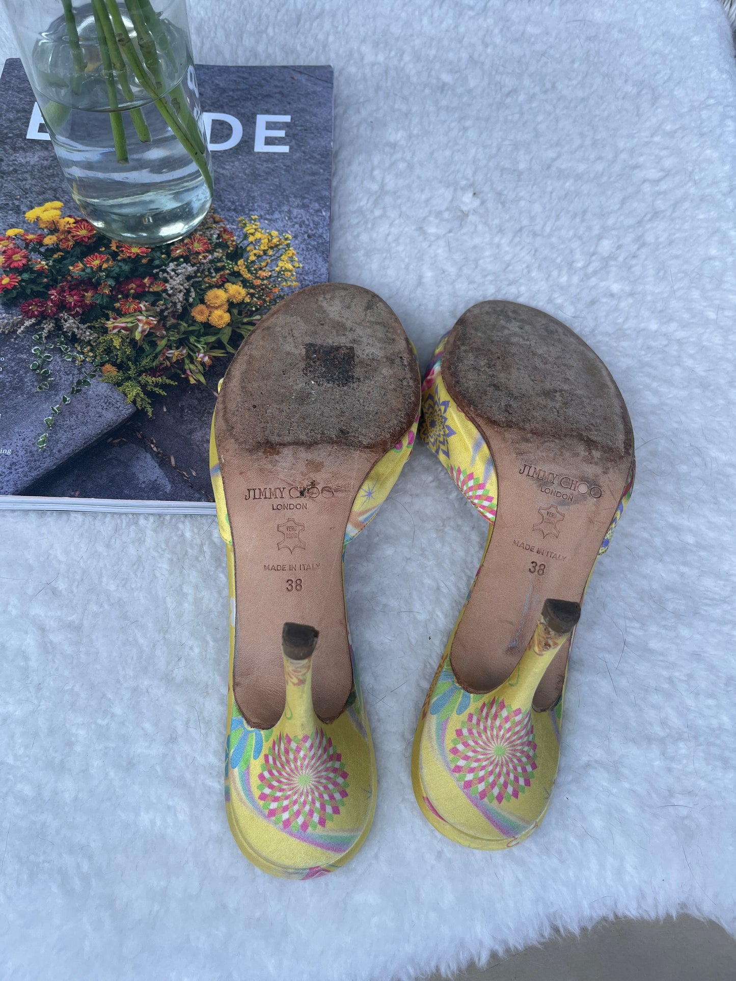 Jimmy Choo Silk Yellow Heels Sz 38 EU