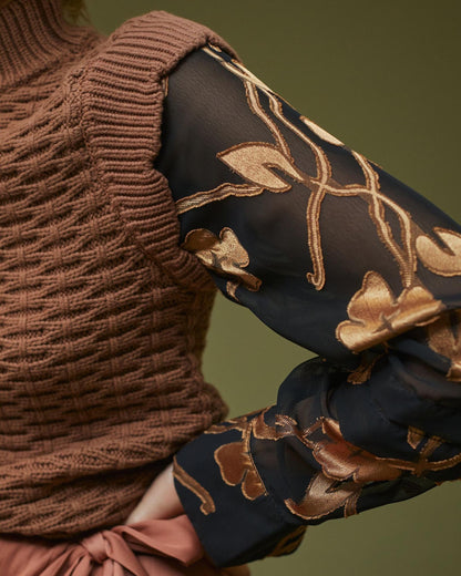 Anthropologie Current Air Floral Contrast Turtleneck Top