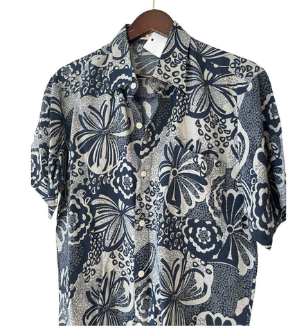 Vintage Chinese Silk Floral Half-Sleeve Shirt - Men’s