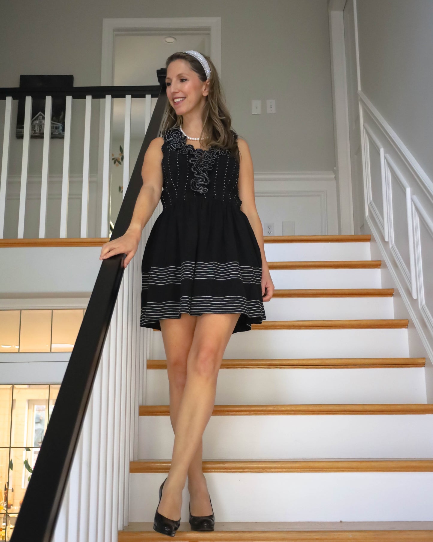Kate Spade Black & White Silk Ruffle A Line Dress