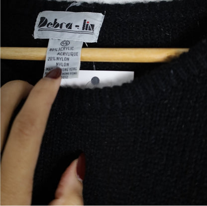 Vintage Black Leaf & Bow Sequin Jumper