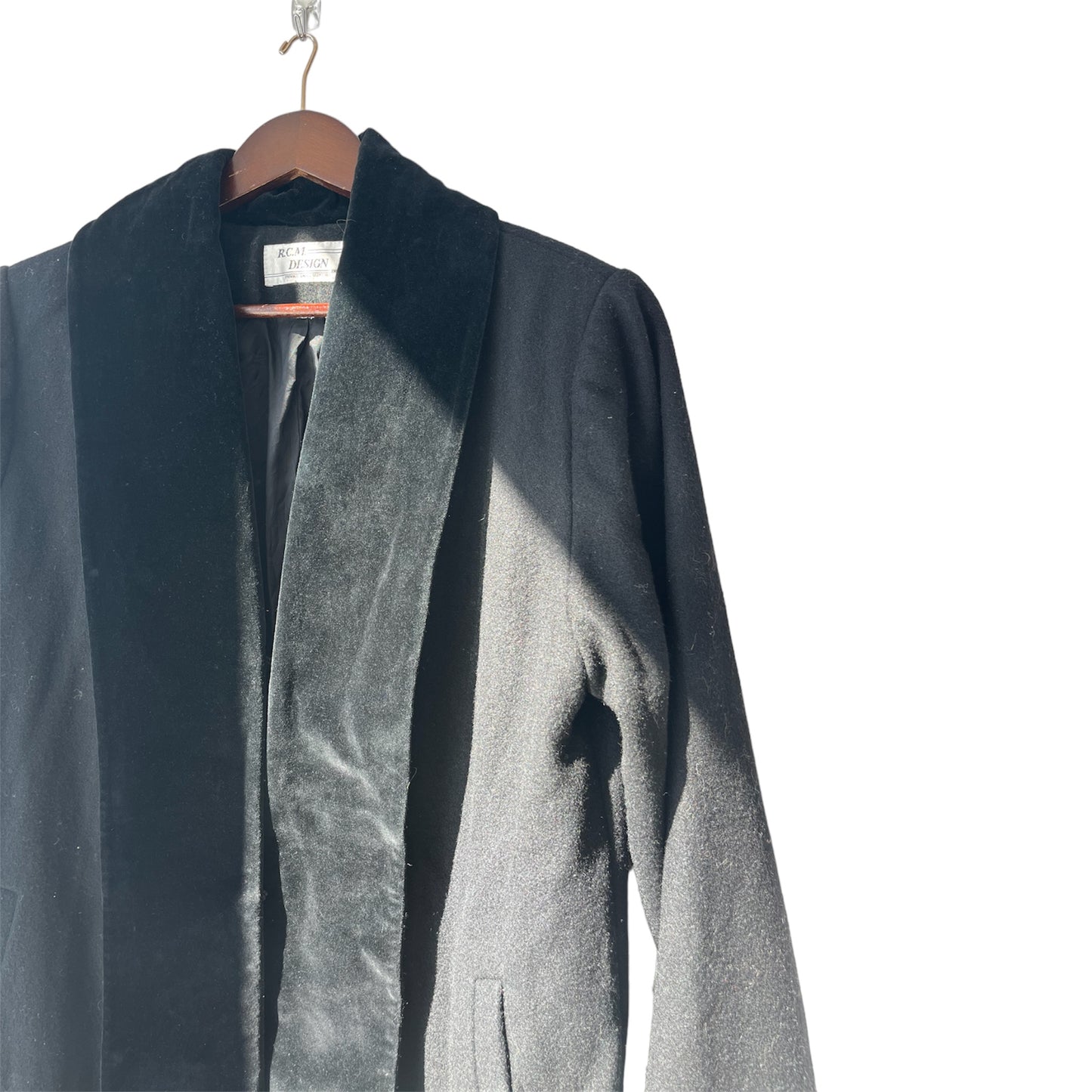 Velvet Collar Black Straight Silhouette Wool Coat | Vintage