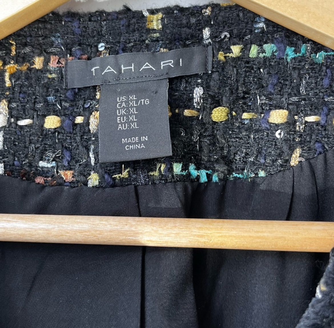 Tahari Black Collarless Tweed Blazer