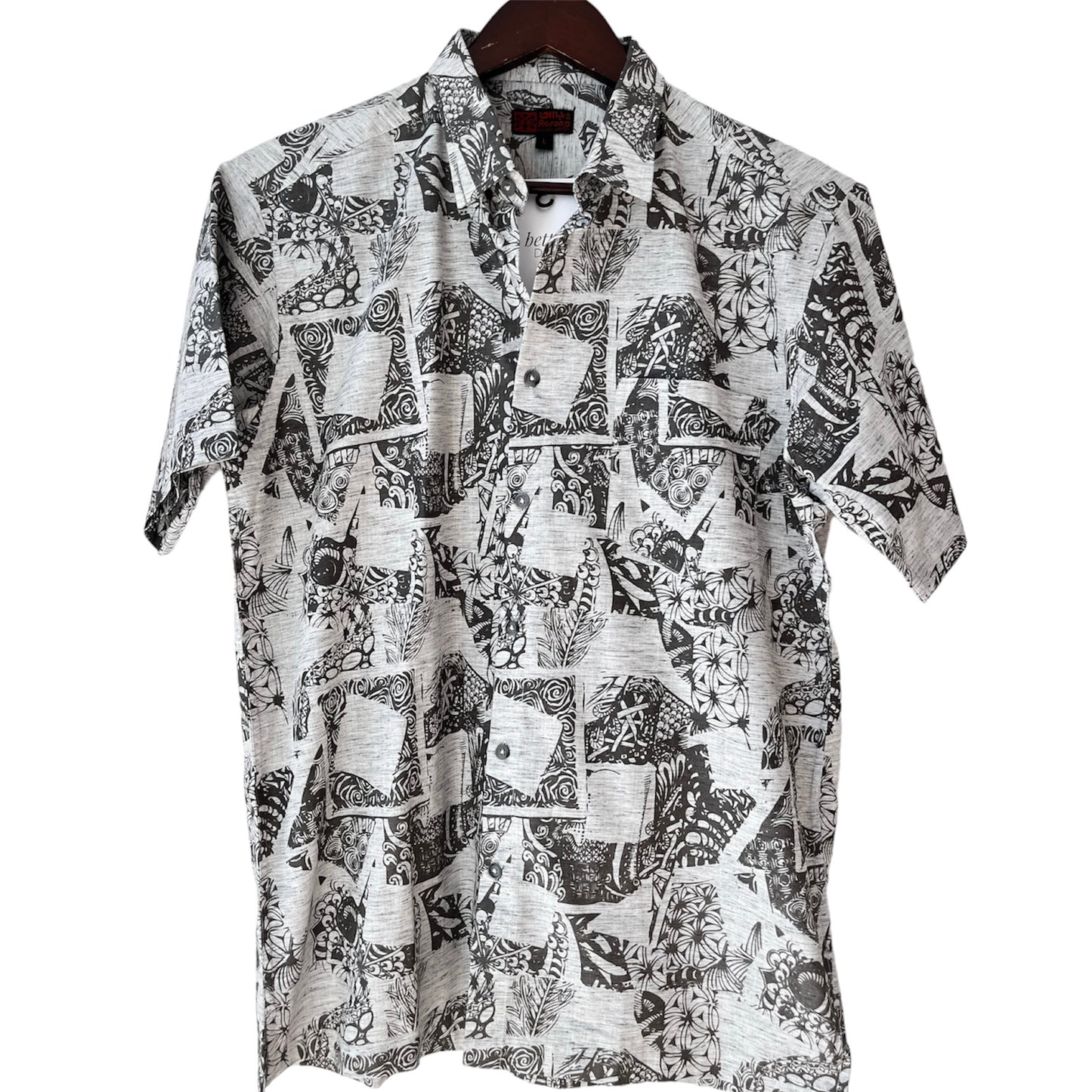 Grey and White Cotton Hand-print Half Sleeve Shirt - Men’s