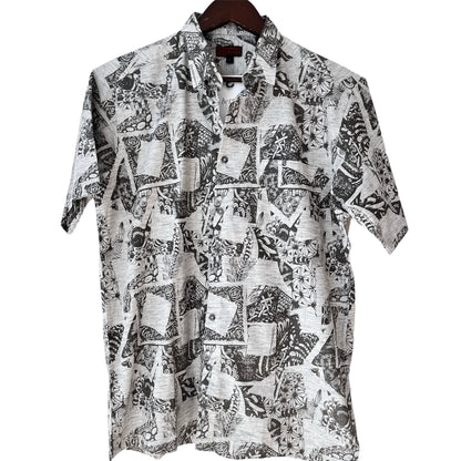Grey and White Cotton Hand-print Half Sleeve Shirt - Men’s