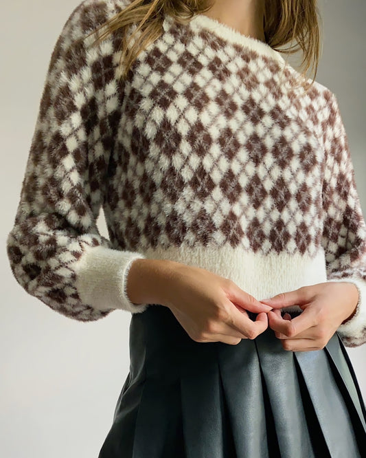 Aritzia Sunday Best Kitten Argyle Cropped Sweater