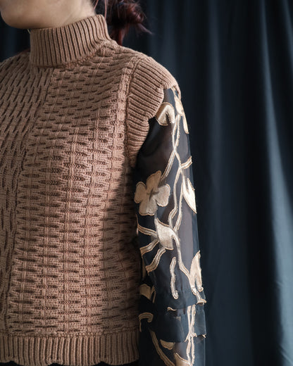 Anthropologie Current Air Floral Contrast Turtleneck Top