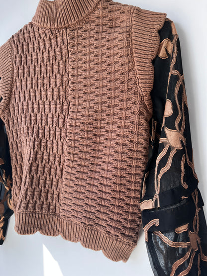 Anthropologie Current Air Floral Contrast Turtleneck Top