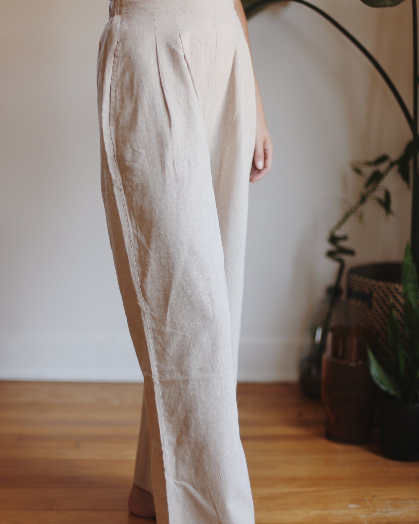 Wide Leg Linen Pants - Beige