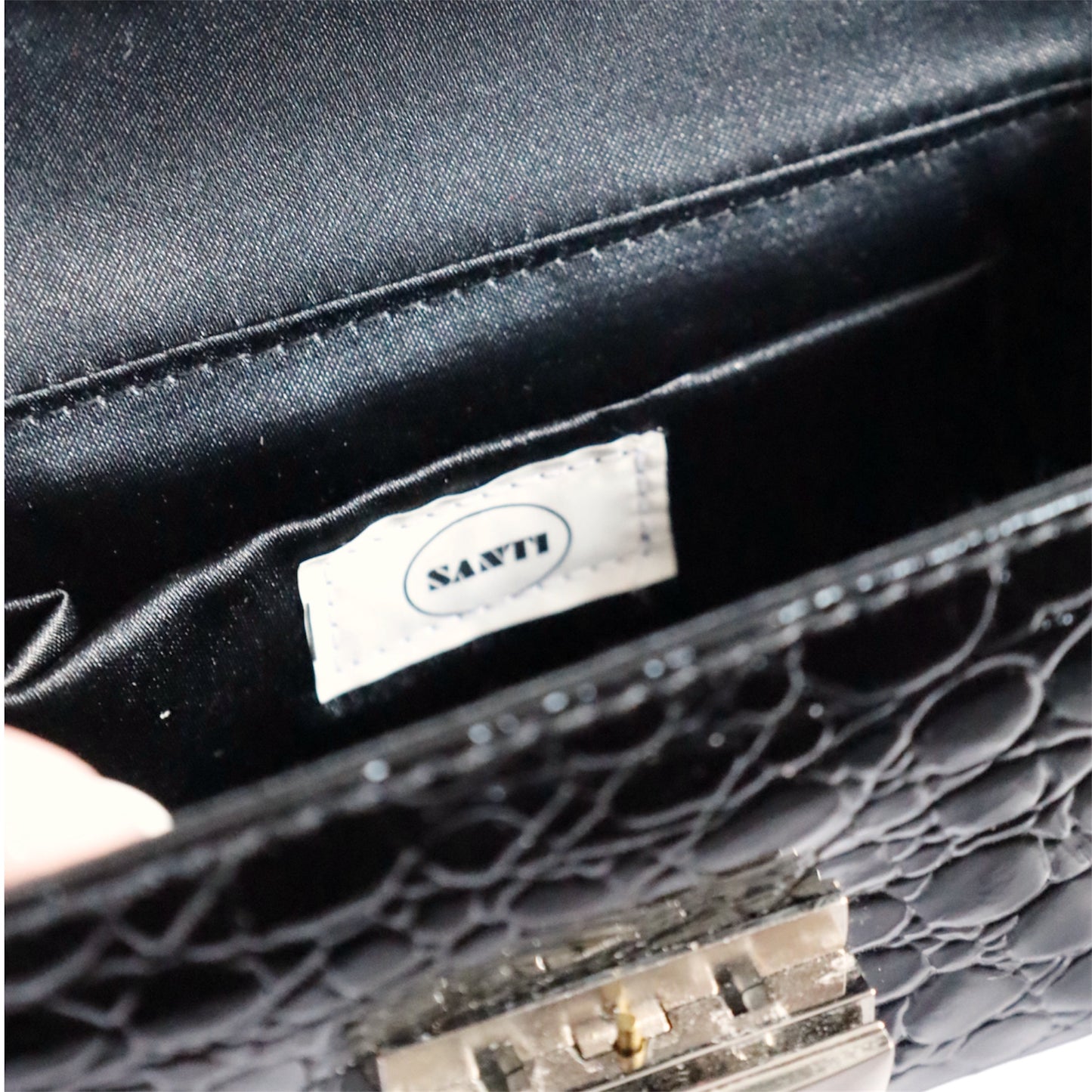 Black Patent Leather Clutch bag with Chain Strap
