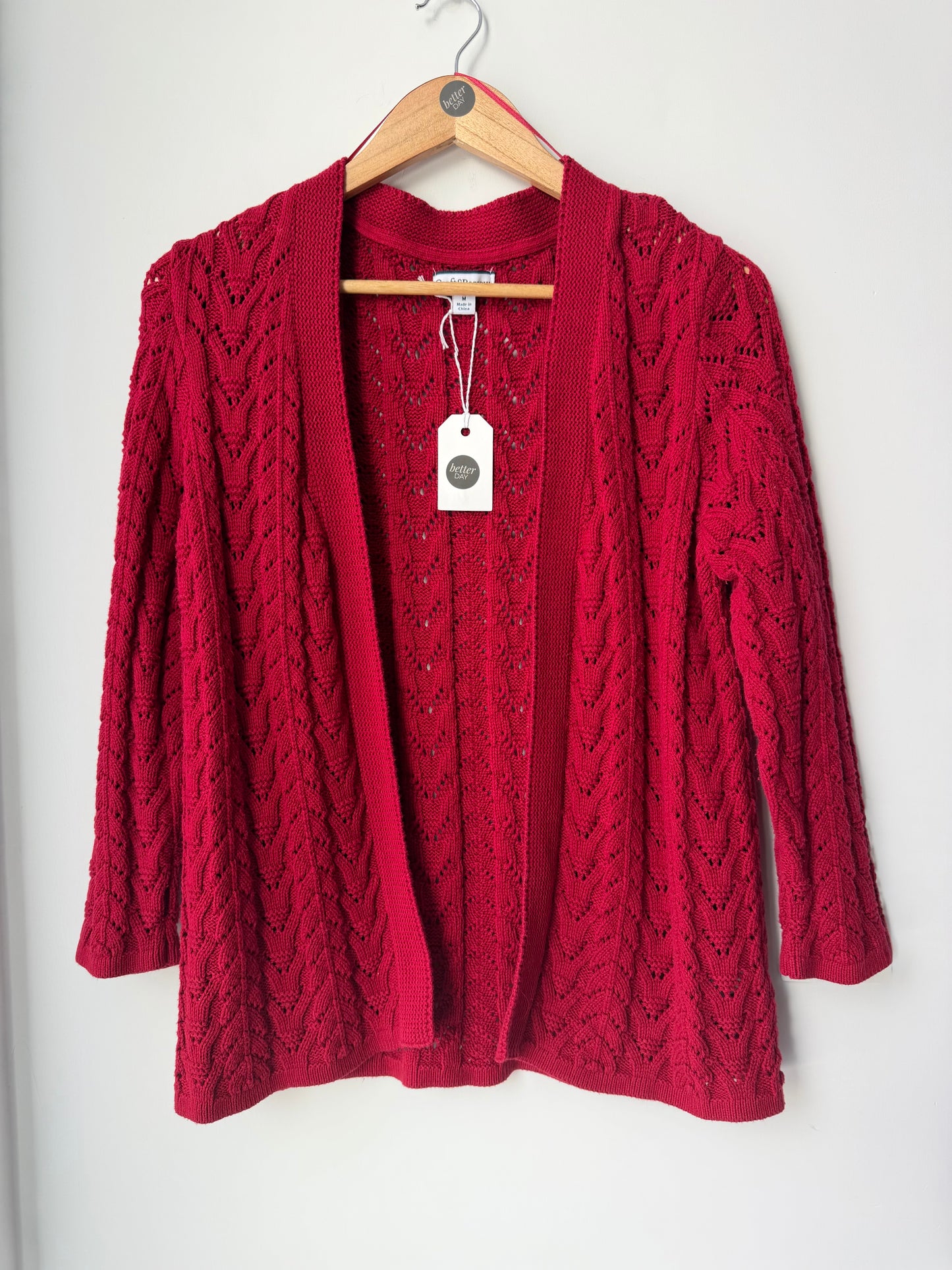 Vintage Croft and Barrow Red Crochet Cardigan