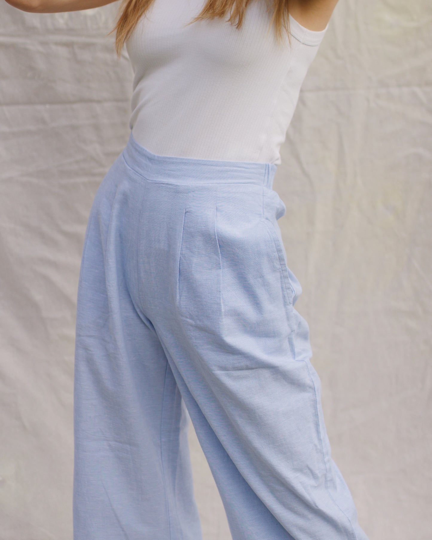Wide Leg Linen Pants - Sky Blue