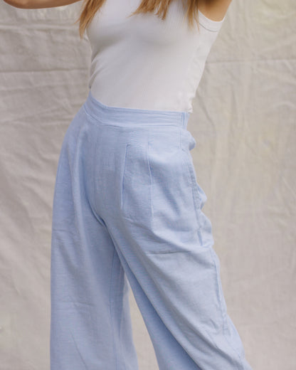 Wide Leg Linen Pants - Sky Blue