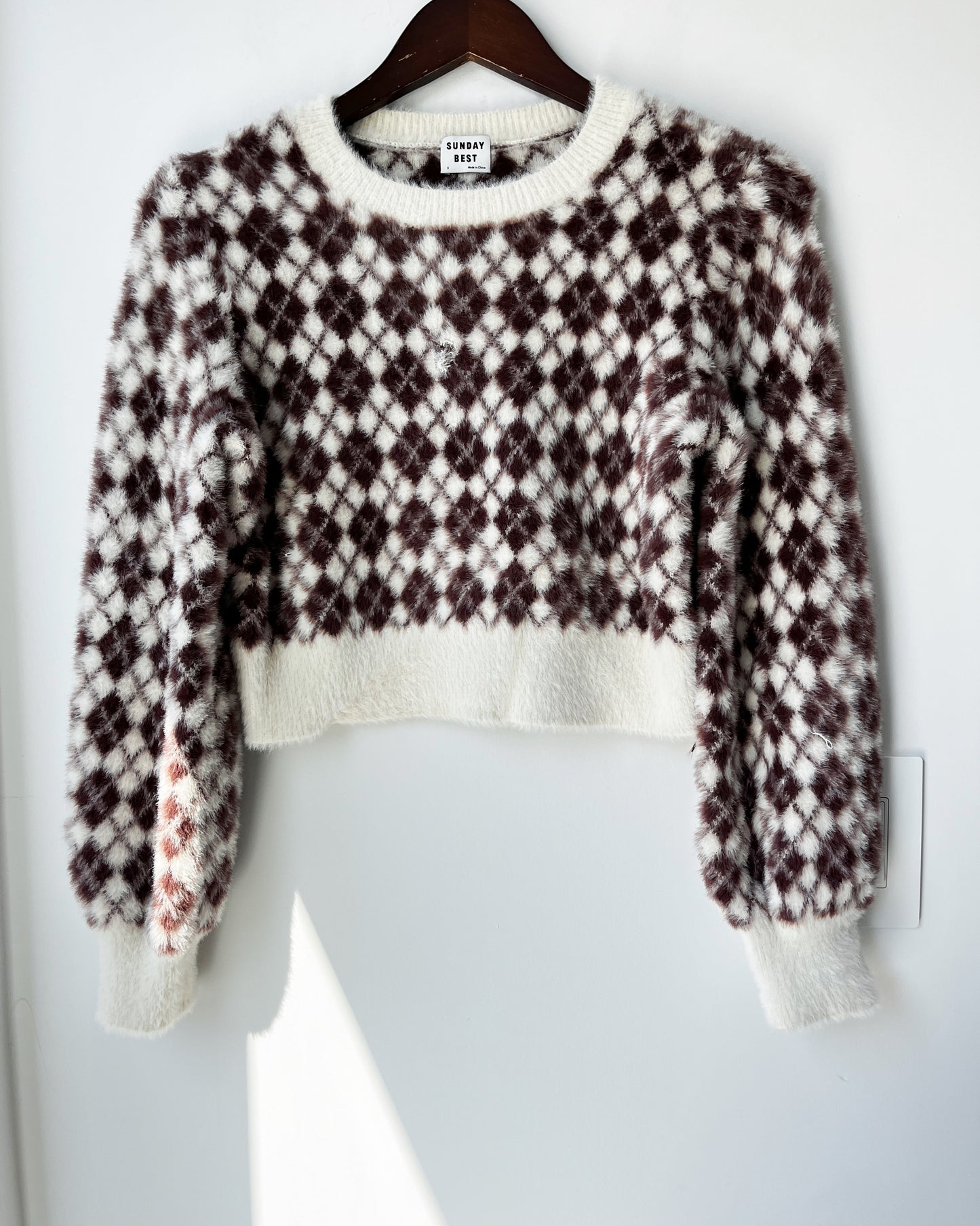 Aritzia Sunday Best Kitten Argyle Cropped Sweater