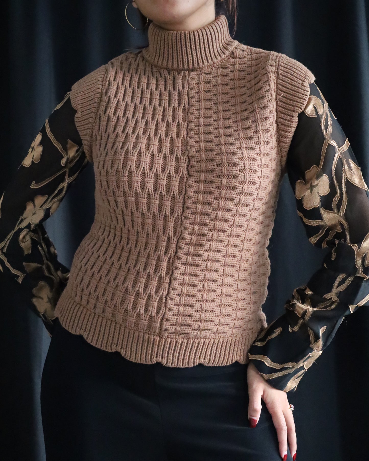 Anthropologie Current Air Floral Contrast Turtleneck Top