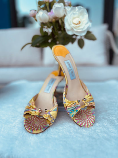 Jimmy Choo Silk Yellow Heels Sz 38 EU