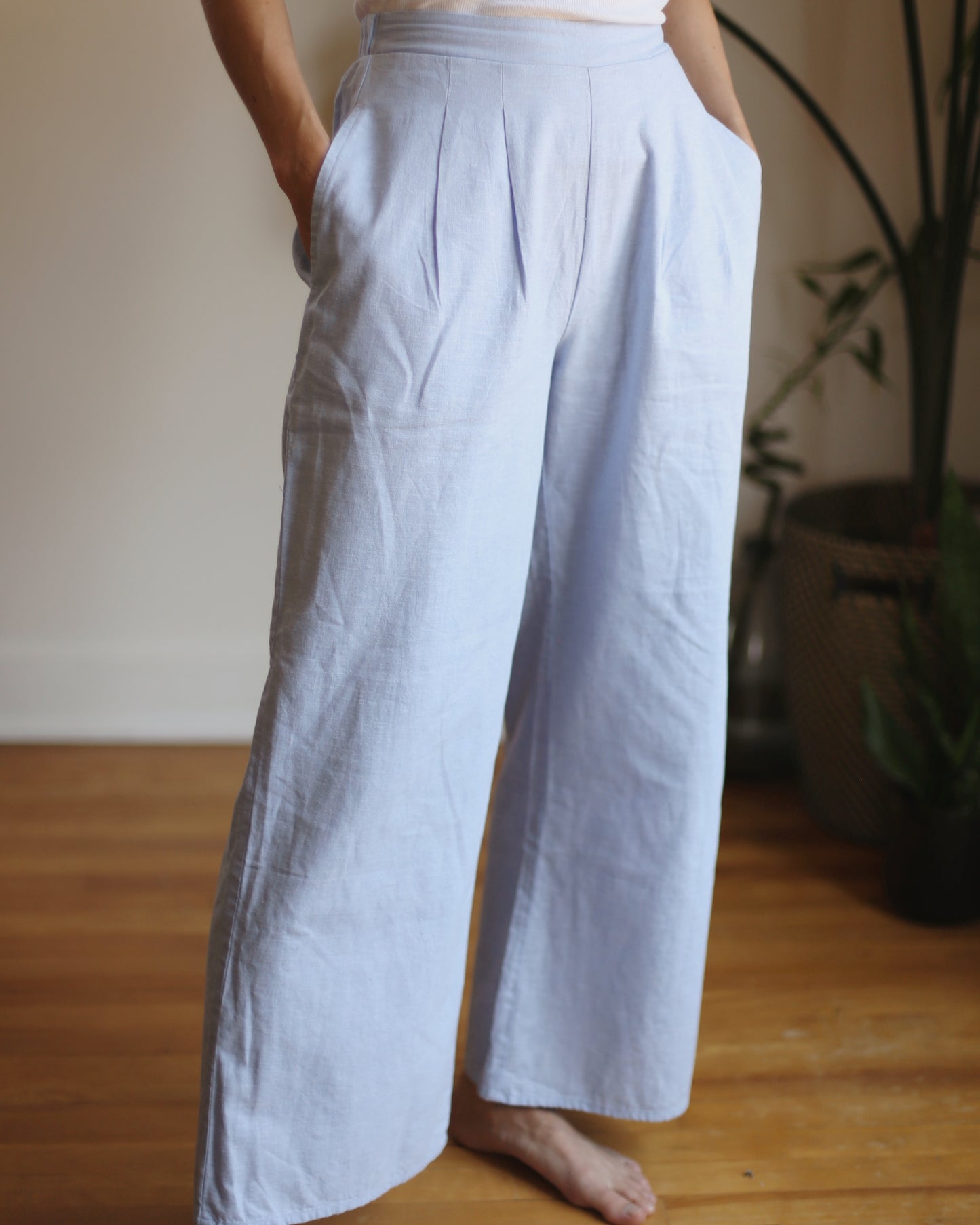 Wide Leg Linen Pants - Sky Blue