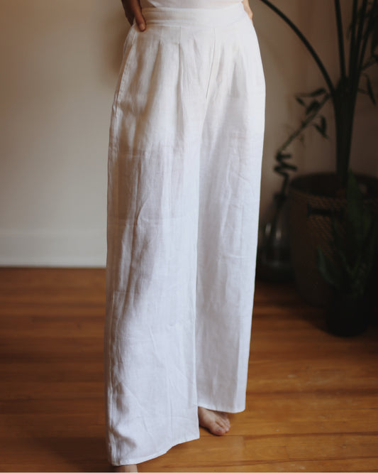 Wide Leg Linen Pants - White