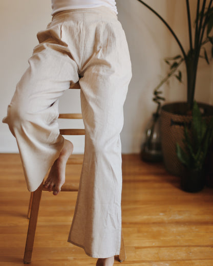 Wide Leg Linen Pants - Beige