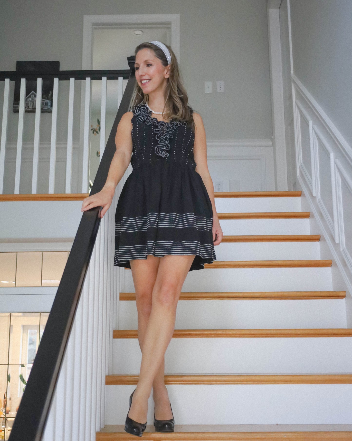 Kate Spade Black & White Silk Ruffle A Line Dress