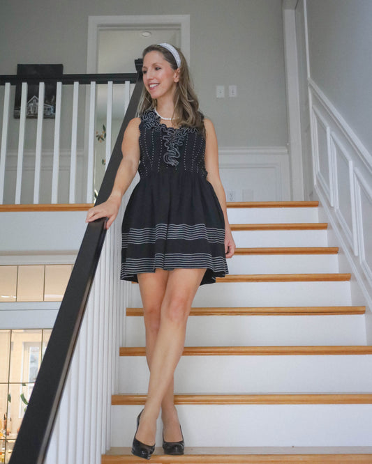 Kate Spade Black & White Silk Ruffle A Line Dress