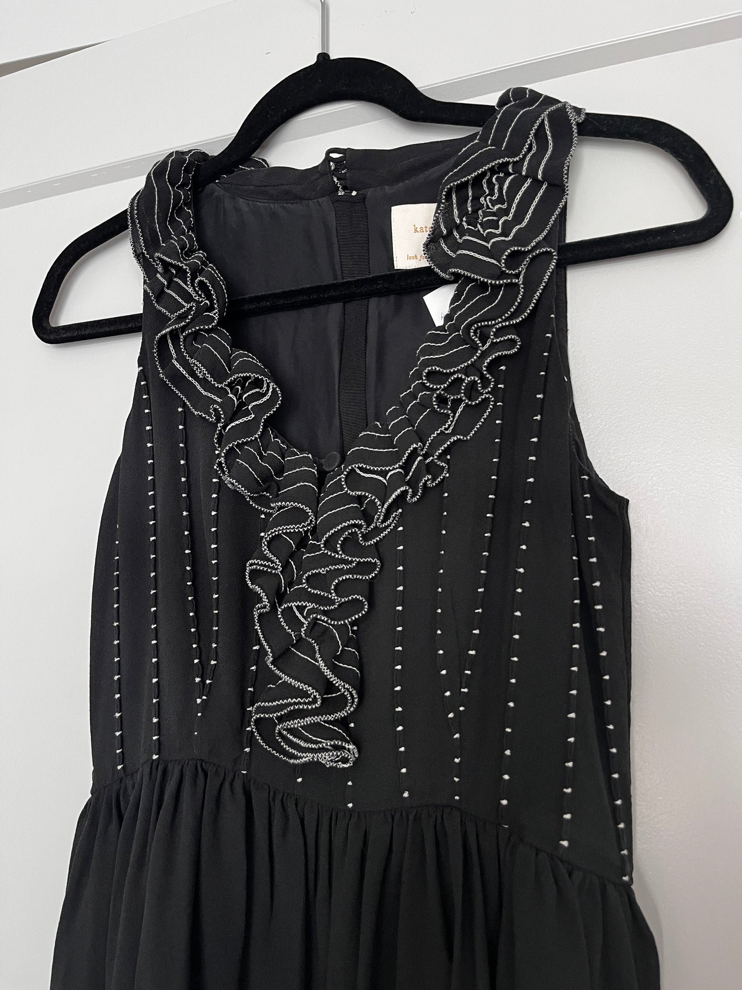 Kate Spade Black & White Silk Ruffle A Line Dress