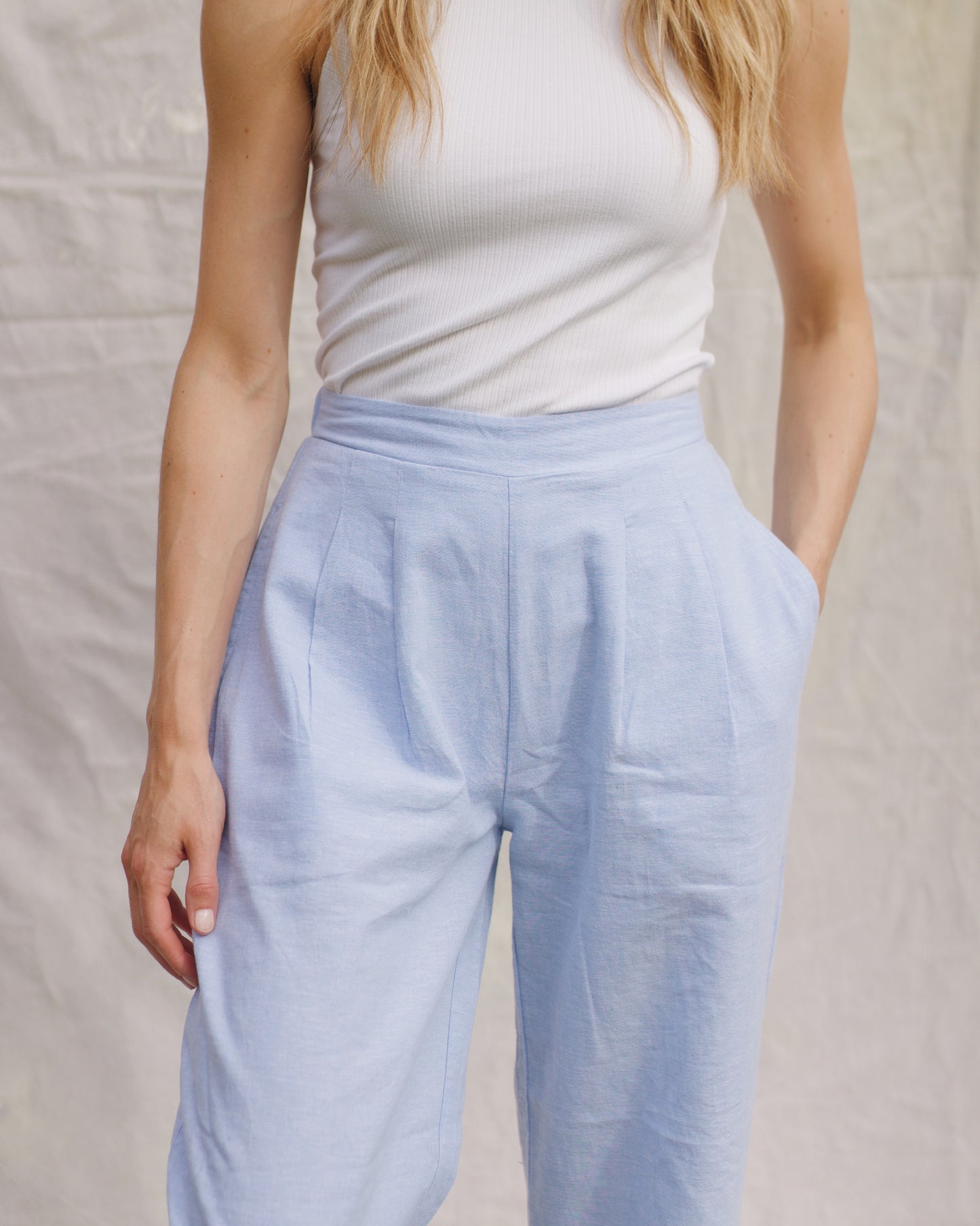 Wide Leg Linen Pants - Sky Blue