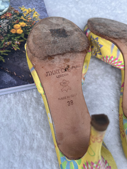 Jimmy Choo Silk Yellow Heels Sz 38 EU