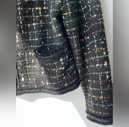 Tahari Black Collarless Tweed Blazer
