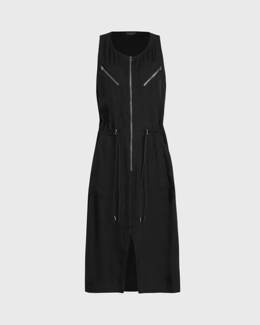 All Saints Black Vola Zip Dress