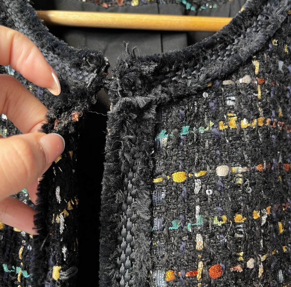 Tahari Black Collarless Tweed Blazer