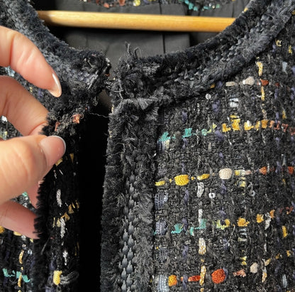 Tahari Black Collarless Tweed Blazer