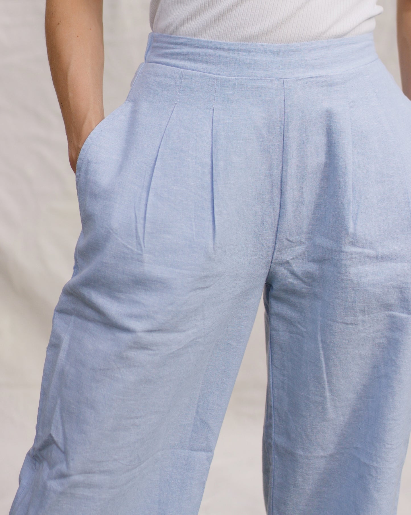 Wide Leg Linen Pants - Sky Blue
