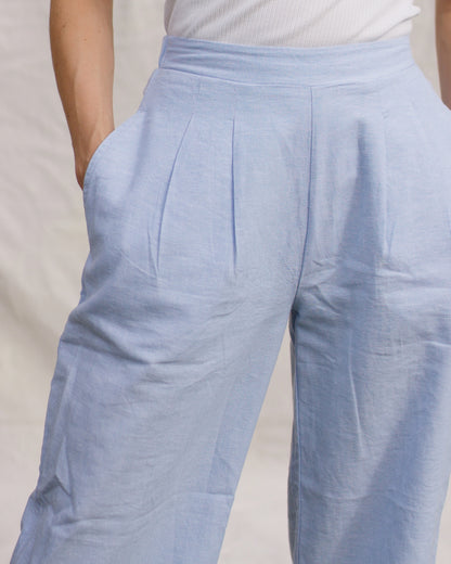 Wide Leg Linen Pants - Sky Blue