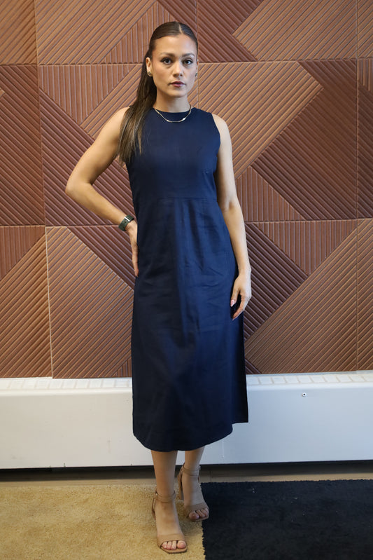 Nari Linen Dress - Navy