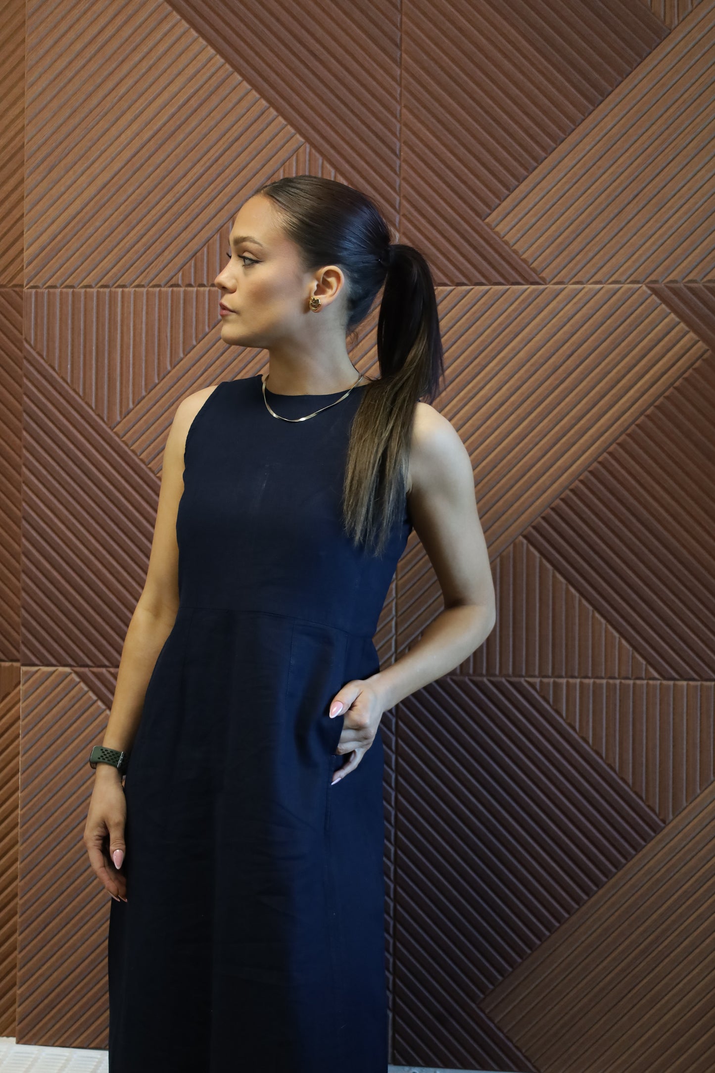 Nari Linen Dress - Navy