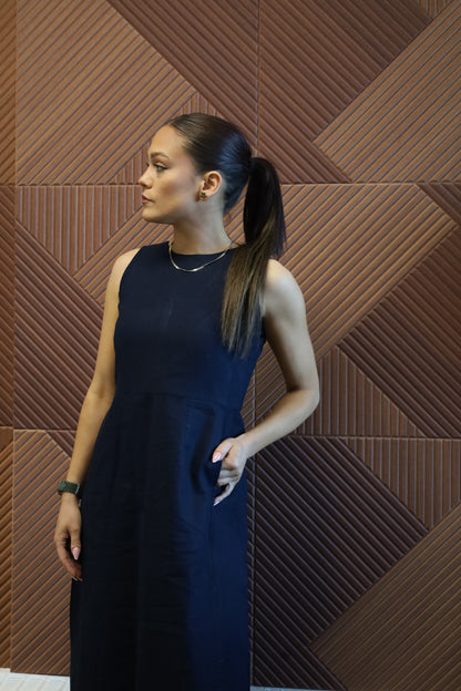 Nari Linen Dress - Navy