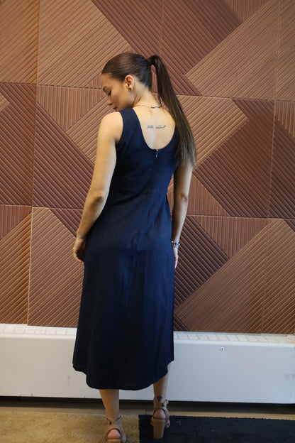 Nari Linen Dress - Navy