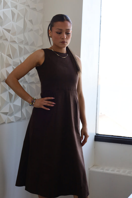 Nari Linen Dress - Brown