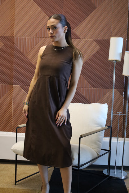 Nari Linen Dress - Brown