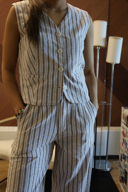 Nodi Linen Vest - Vintage Stripe