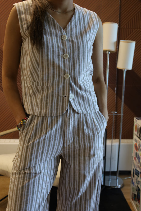 Nodi Linen Vest - Vintage Stripe